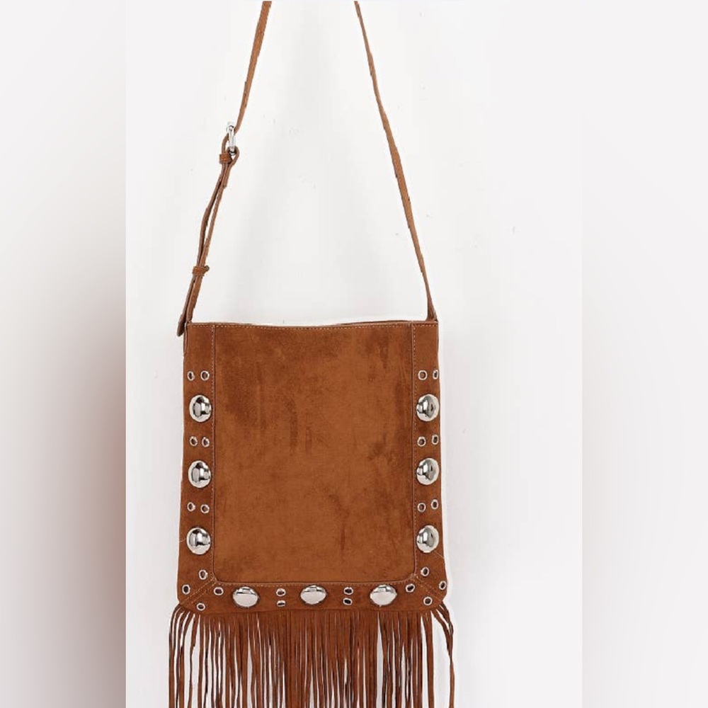 Faux Suede Brown Fringe Shoulder Bag